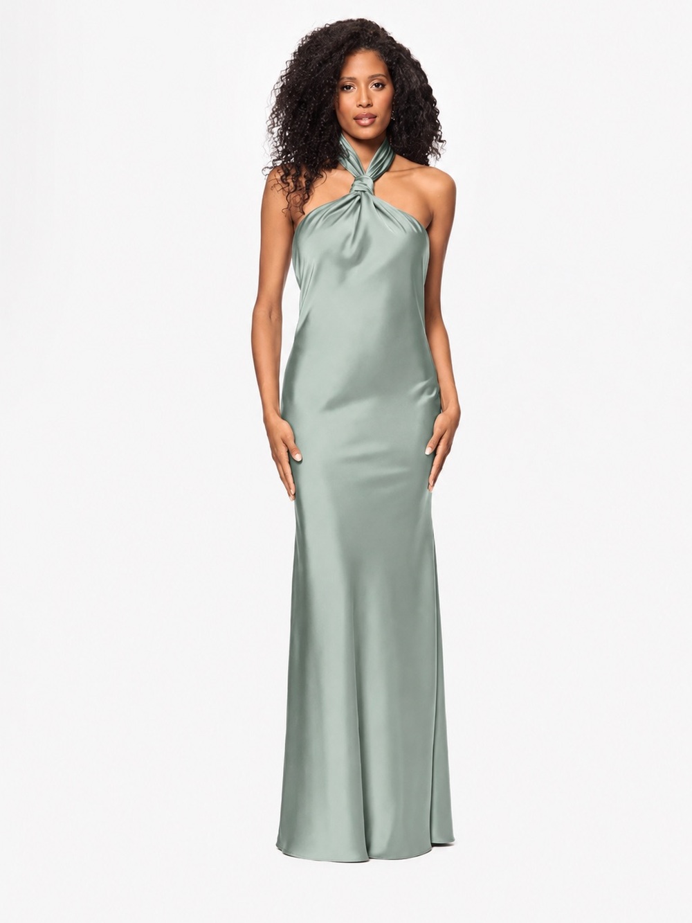 Betsy & Adam Satin Halter Gown Sage Green Formal Maxi Dress Size 10 NWT